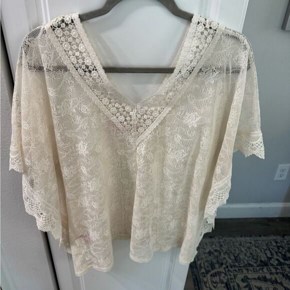 Candies Women Blouse Kimono Embroidered Lace Stretch Beige Ivory size small - Picture 4 of 6